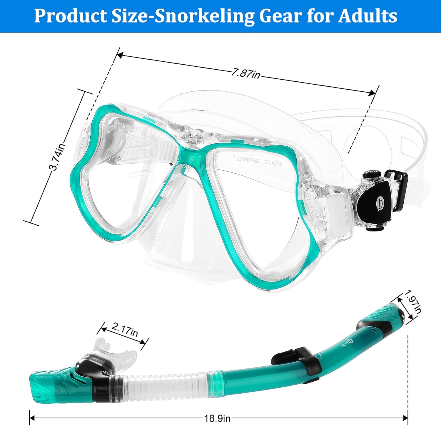 JARDIN Dry Top Snorkel Set, Panoramic Wide View Snorkel Mask, Anti-Fog Tempered Glass Diving Mask, Free Breathing& Easy Adjustable Strap Scuba Mask, Professional Snorkeling Gear for Adults (Teal) : Sports & Outdoors
