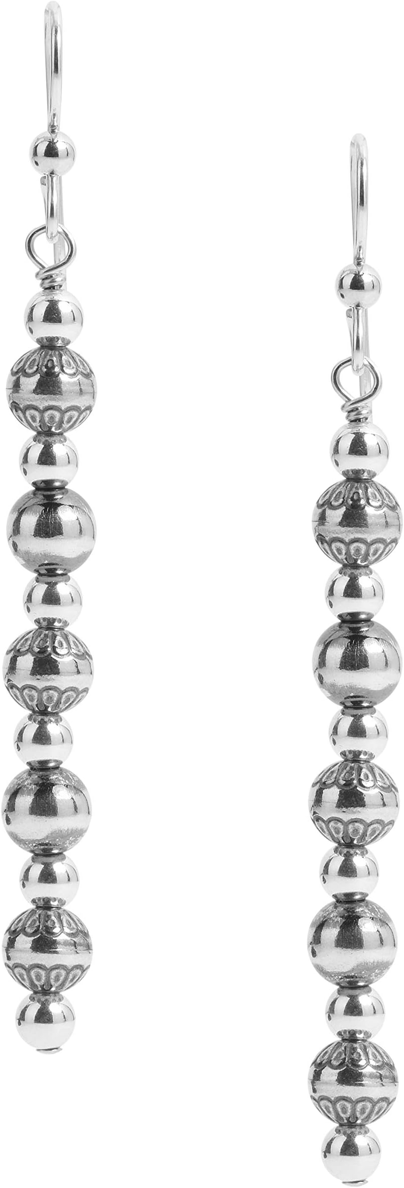 American West Sterling Silver Native Pearl Linear Dangle Earrings 2-3/4 Inch