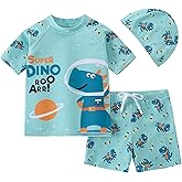 AIWUHE Toddler Boys Swimsuit Set Rash Guard Boys' Swimwear Two Piece Bathing Suit and Swim Trunk with Hat UPF 50+ 3-8Y