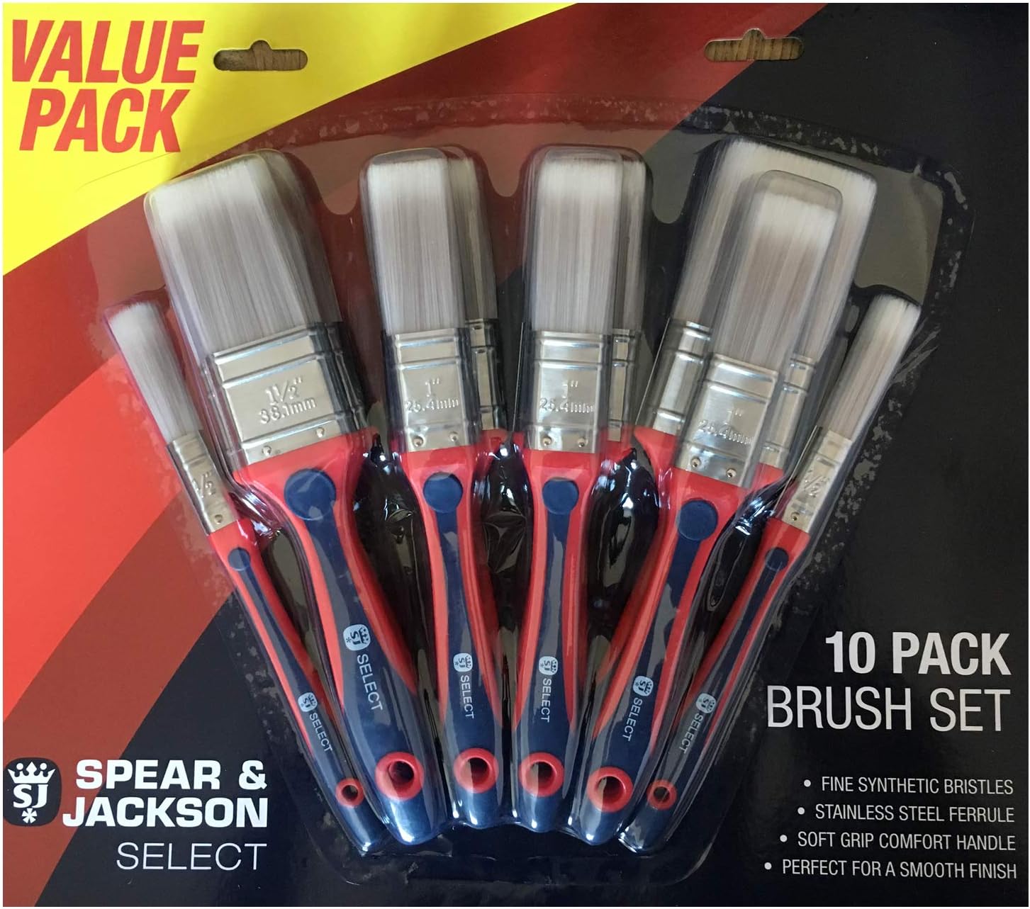 Spear & Jackson Paint Brush Set (10 Pieces), Silver, L