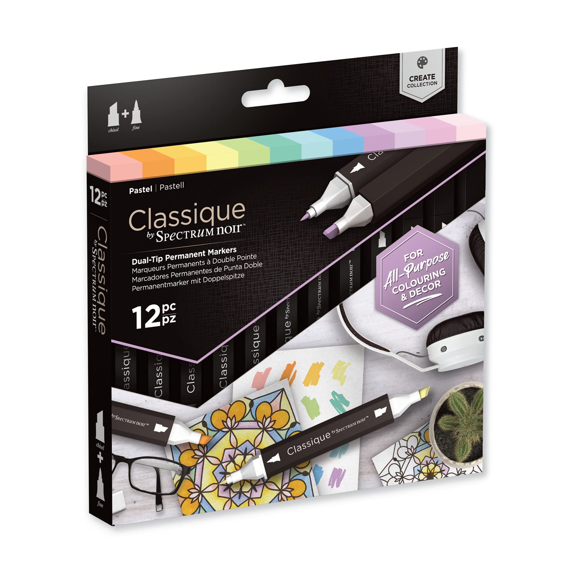 Crafter's Companion Spectrum Noir Classique Blend Twin Tip Blendable Alcohol Based Marker Set with Japanese Nibs - Pack of 12 - Perfect for Colouring, Drawing & Illustration (Pastel Pack)