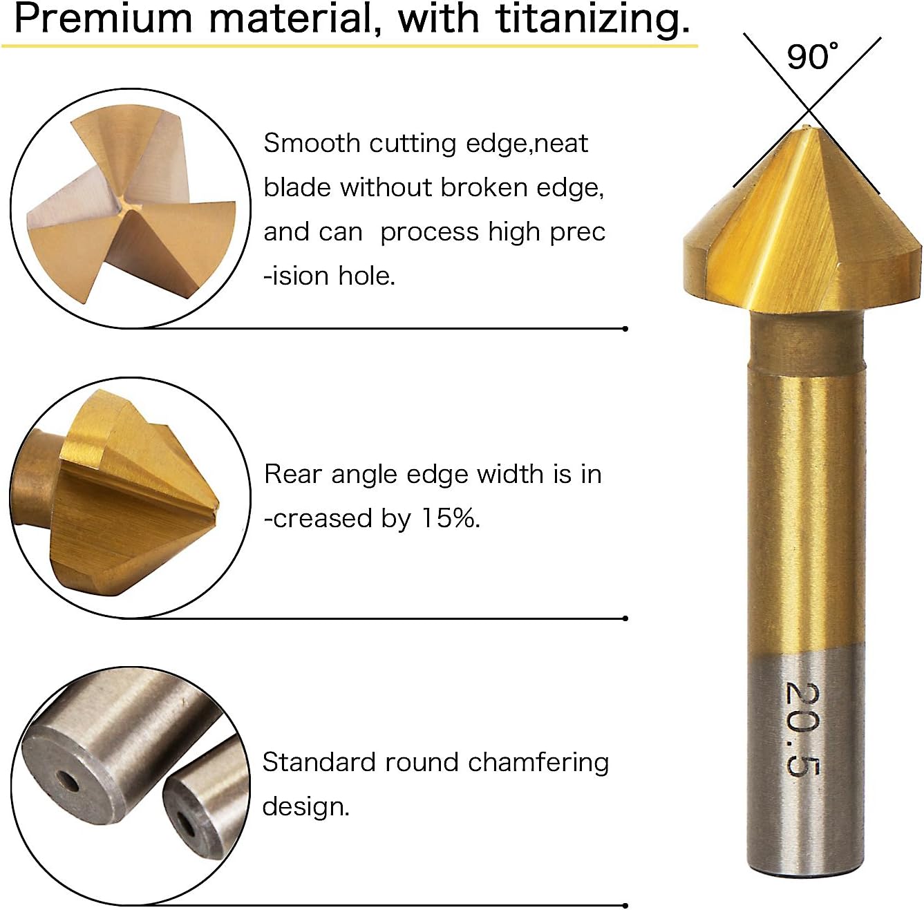 MALAYAS 6pcs 90 Degree 3 Flute 6.3-20.5mm HSS Countersink Drill Bit Titanium Coated Chamfer Cutter End Mill Cutting Tool Set - Image 4