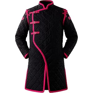 Medieval Gambeson Padded Jacket Black with Pink Trim | HEMA, LARP, SCA, Renaissance Armor Arming Coat.