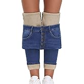 FCYMOV Women's Fleece Lined Jeans Skinny High Waisted Winter Thick Fleece Warm Stretch Lining Women Jeans Pants