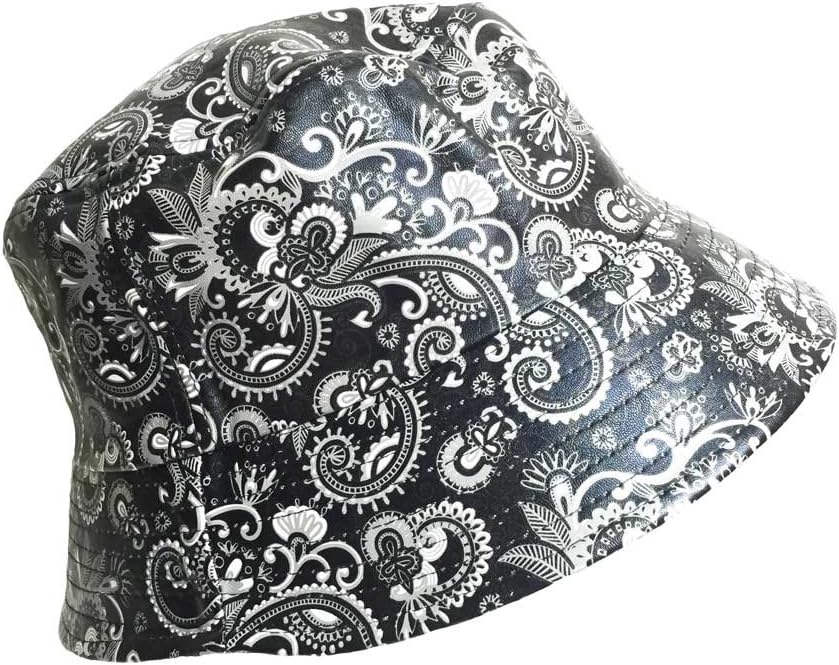 Aesthetinc PU Leather Paisley Floral Bucket Hat Crushable Water Resistant