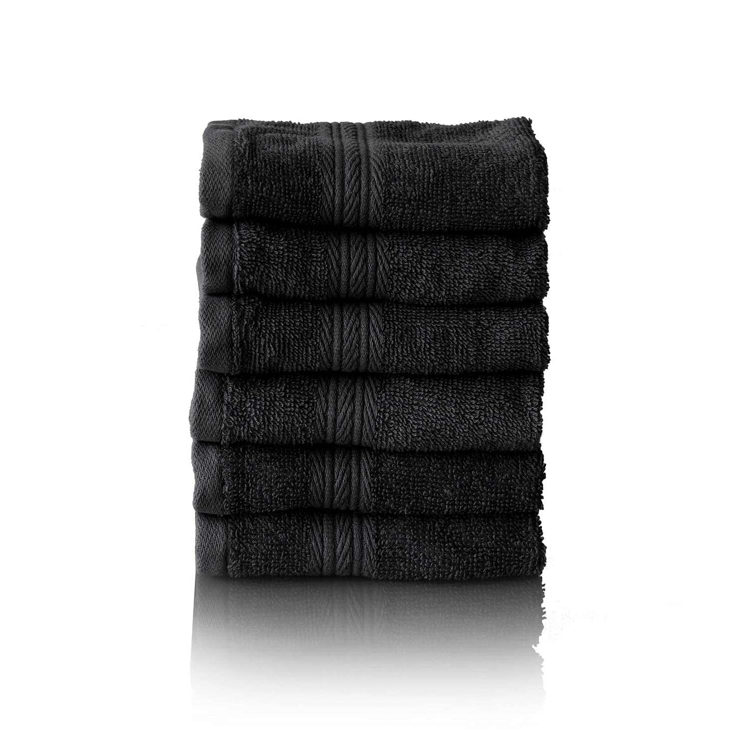Glart Premium Set of Terry Hand Towels, Range of Terry Towels in 6 Colours and 5 Sizes, Colour: Black, 6X Flannels 30 X 30 cm