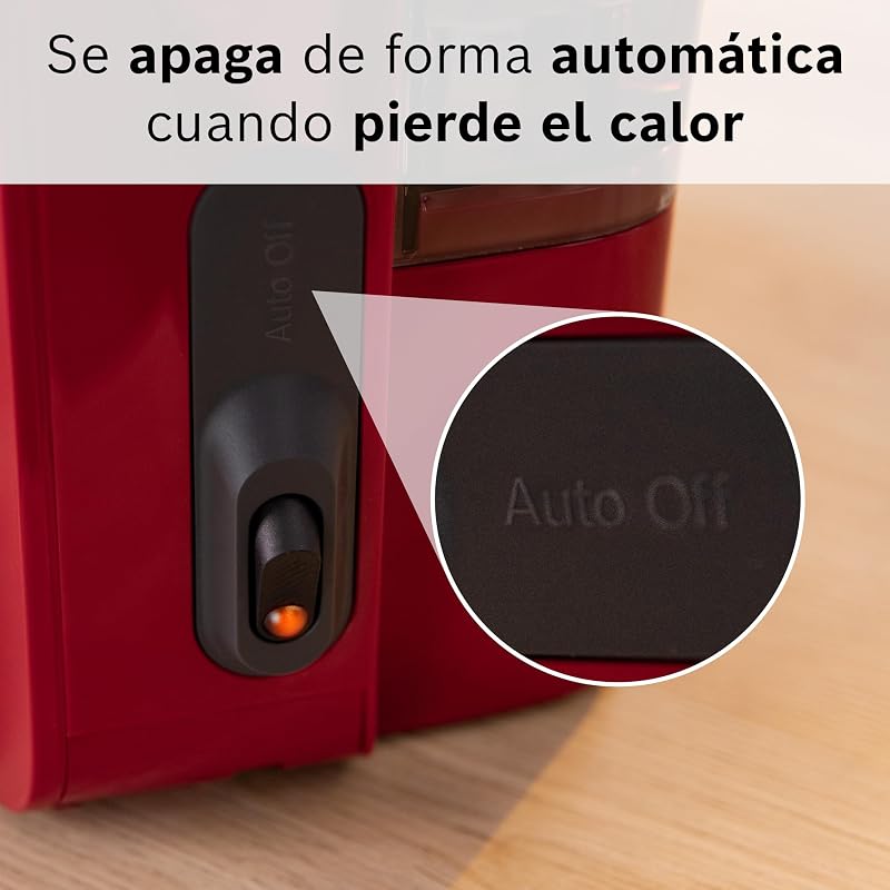 - Máquina de café de gotejamento, garrafa ergonómica de vidro, depósito de água removível, filtro removível, desligamento automático, antigotejamento, vermelho, TKA2M114