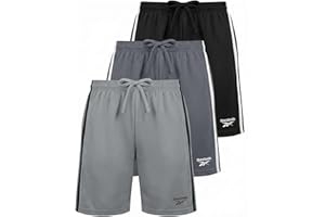 Reebok 3 Pack: Boys' Dry Fit Athletic Shorts w/Side Taping - Active Quick Dry Running Basketball Soccer Short for Kids Teens