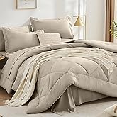 FUANNA 7 Pieces Queen Comforter Set, All Season Bed in a Bag Queen Size, Luxury Soft Bedding Sets with Comforter, Flat Sheet, Fitted Sheet, Pillowcases & Pillow Shams, Oatmeal