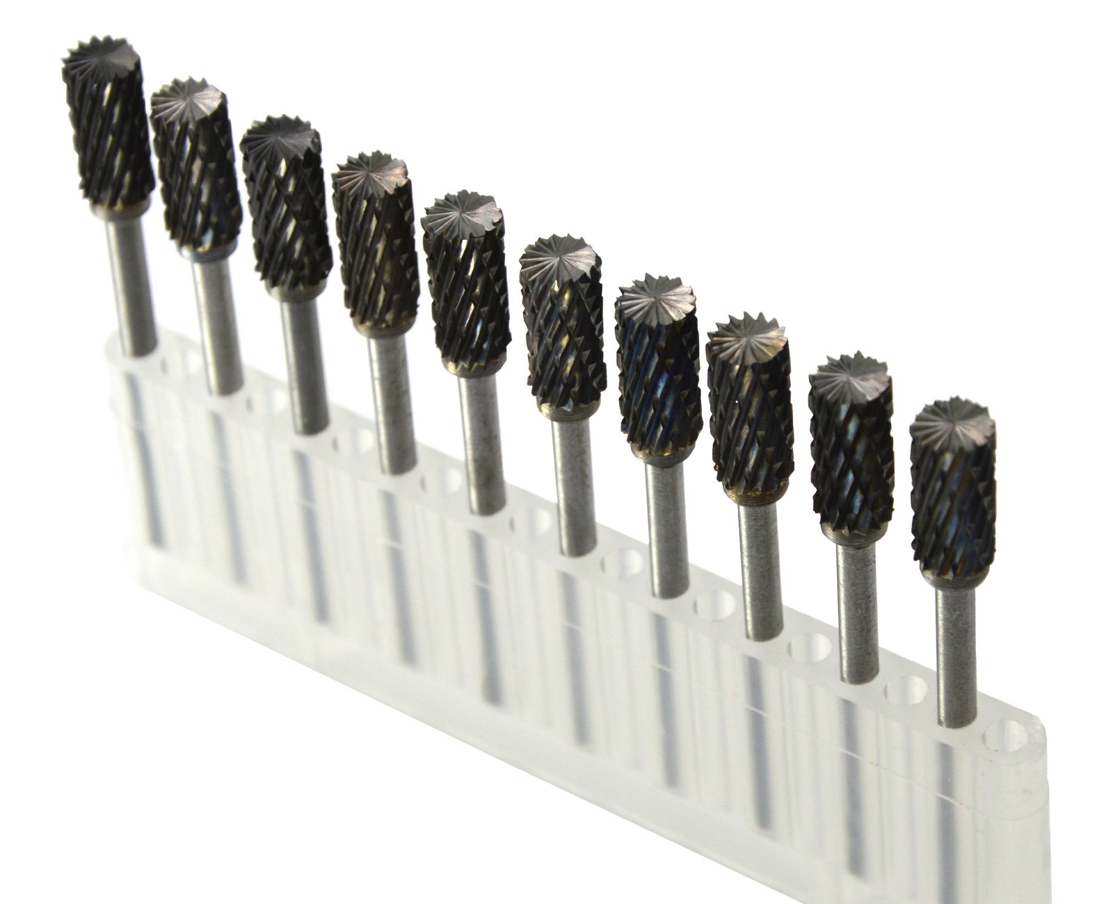 10Pcs/set 1/4 Dia 3mmSHK Flat Cylinder Burrs Solid Carbide Heavy Duty Grinding Heads Chamfering Abrasion Industrial Deburring Rotary Tools for Straight Edges Surfaces Bottom Holes