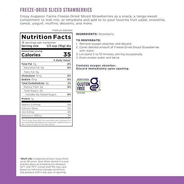 AUGASON FARMS FREEZE DRIED SLICED STRAWBERRIES CAN, EMERGENCY FOOD SUPPLY, EVERYDAY MEALS, 18 SERVINGS