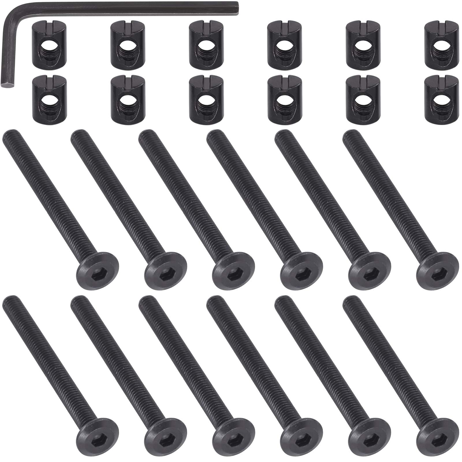 Mardatt M6 x 65mm 24PCS Black Zinc Plated Hex Socket Cap Bolts Crib Bolts and Barrel Nuts Cross Dowel Replacement for Crib Cots Beds Chair Table Desk Furniture — image 1