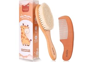 VALENTISE Baby Hair Bush and Comb Set,Baby Hair Brush with Soft Goat Bristle and Wood Comb Set,Wooden Baby Brush Set for Newborns & Toddlers,Good for Cradle Cap Brush