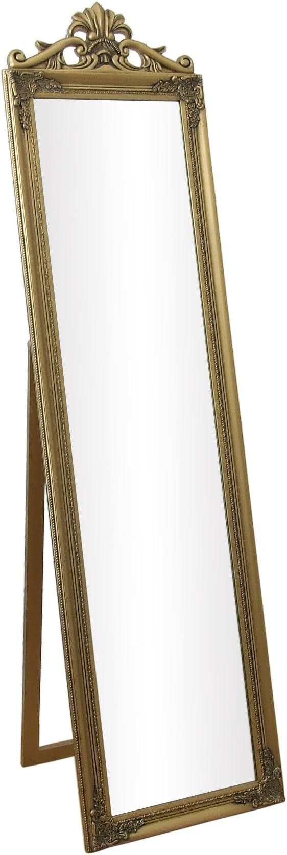 Lambeth Shabby Chic Gold Solid Wood Framed Large Free Standing Cheval Mirror - 18in x 67in