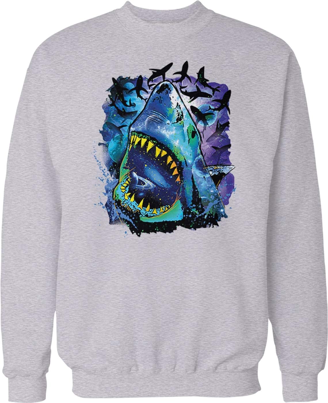 Hoodteez Great White, Cosmos, Galaxy, Space Pattern Crew Neck Sweatshirt