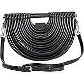 FUTTSPAI Elegant Half Round Chinc Woven PU Leather Lou Top Handle Bag for Women Formal Evening Clutch Purses
