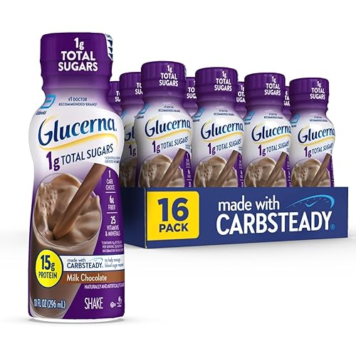 Glucerna 1g Total Sugars, Chocolate Diabetes Care Shake, Diabetic Drink to Support Blood Sugar Management, 15g Protein, 180 Calories, Ready to Drink, 10-fl-oz Bottle, 16 Pack
