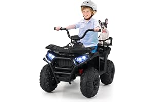 OLAKIDS 24V 4x4 Ride on Car, Kids ATV Quad with Bluetooth Music, LED Lights, Power Display, Rear Storage Rack, Spring Suspension, Electric 4 Wheeler for Kids Boys Girls Aged 3+ Years (Black)