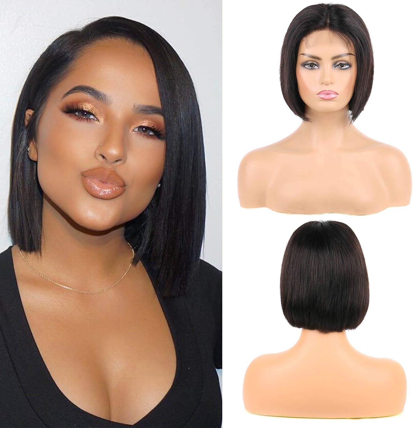 Huarisi 8 Inch Bob Wig Straight Human Hair Wigs For Black Women 8a