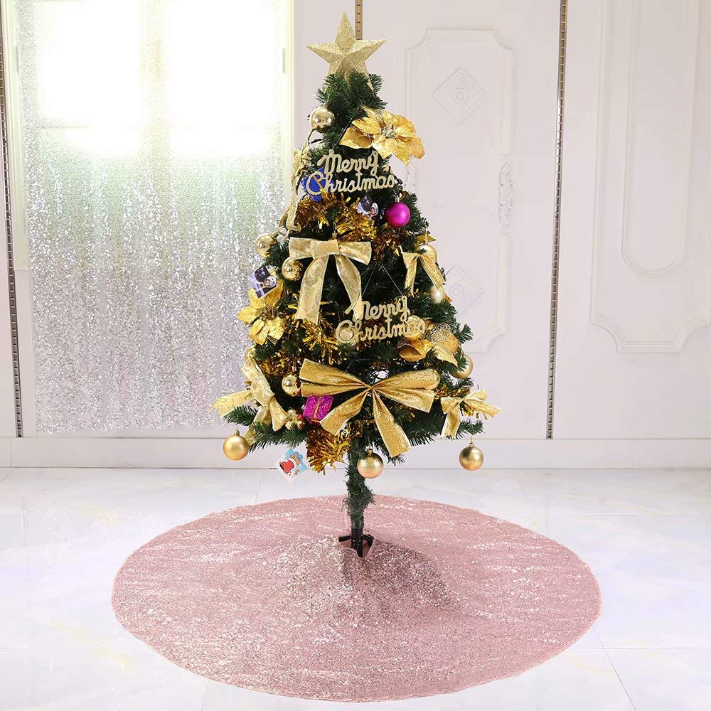 Zdada Christmas Rose Gold Sequin Tree Skirt - 48inch Round Christmas Tree Skirt Christmas Tree Decorations Sequin Christmas Tree Skirt