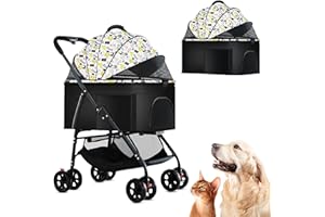RKROUCO 3 in 1 Dog Strollers 4 Wheels Folding Pet Stroller with Detachable Carrier Multifunction Portable Dogs Travel Carriers for Medium Small Puppy Kittens