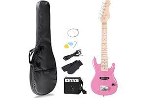 Smartxchoices 30 Inch Electric Guitar, Starter Kit for Kids with Amplifier,Picks, Gig Bag, Shoulder Strap, Cable & Accessory Kit, Solid Wood Body, Pink