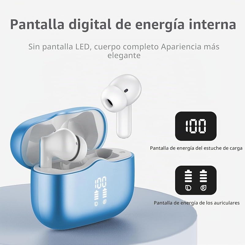 Auriculares Inalambricos, Auriculares Bluetooth 5.3 In Ear con 4 HD Mic, HiFi Estéreo Cascos Inalambricos, 40H de Reproducción In-Ear Deportivos IP7 Impermeable, USB-C, Azul Claro