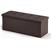 LITZFUR 43 Inches Folding Storage Ottoman Bench, PU Leather Storage Chest, Footrest Padded Seat for Bedroom and Hallway, Holds up to 660 lbs, Brown