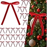 Veachog Velvet Ribbon Bows for Christmas Tree, Christmas Bows for Trees Garland Wreath Gifts Door Party Decorations, Red 24 PCS