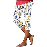 Capri Pants for Women High Waist Tummy Control Floral Printed Leggings Trendy Casual Dressy Comfy Silm Fit Tights