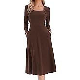 Allegra K Knit Sweater Dress for Women's 2025 Fall with Pockets Square Neck Casual Teacher Ribbed Dresses