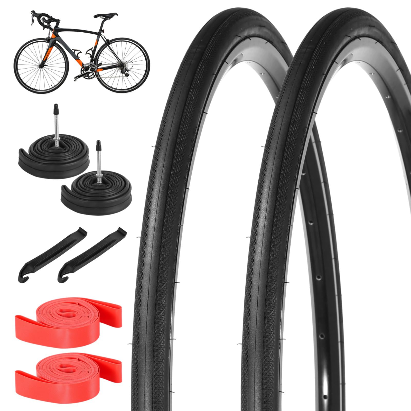 Photo 1 of 2 Pack 700x28C Road Bike Tires &700x25-28C Inner Tubes, Foldable 700x28c Tires Tubes with 60mm Presta Valve, Tire Levers & Rim Strips for Commuting
