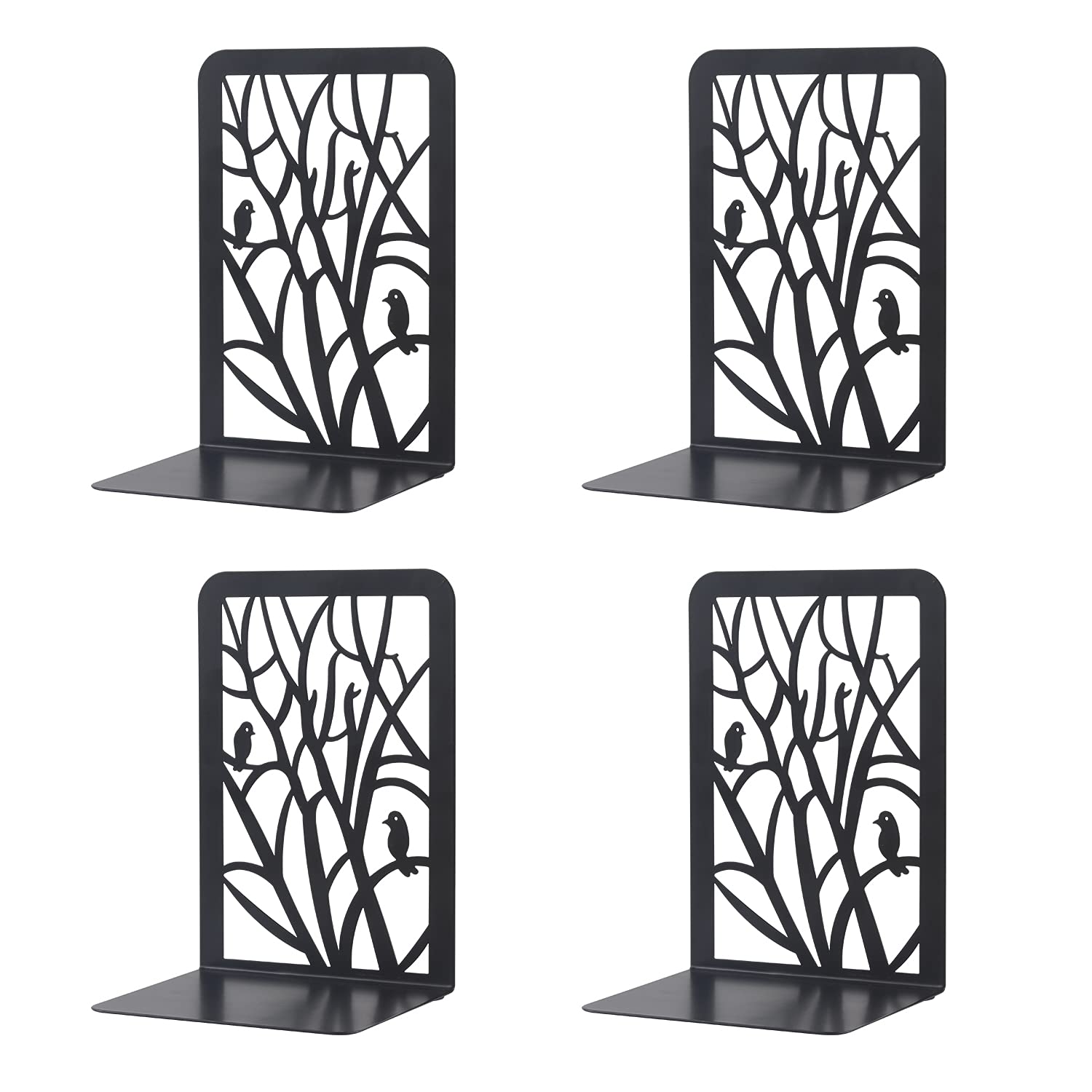 2 Pairs Metal Book Ends, MSDADA Desk Bookends Heavy Duty, Book Ends Holder for Shelves, Metal Bookends for Office&School, Book Shelf Holder Home Decorative, Bookend Supports, Book Stoppers(Black)