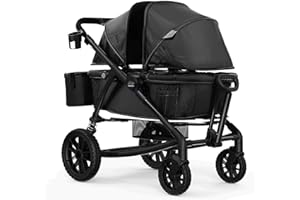VEVOR Double Stroller, 2 Seats All-Terrain Wagon Foldable Expedition 2-in-1 Collapsible Wagon Stroller, Includes Canopy, Parent Organizer, Snack Tray & Cup Holders, 55lbs for Single Seat, Black
