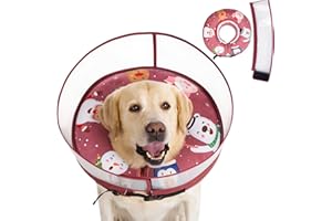 Mariyago Dog Soft Cone, Dog Surgery Donut Collar with Guard Shield Prevent Licking of Wounds Stitches, Inflatable Cone for Dogs, Do Not Block The View Dog Recovery Cone (Xmas Elf, X-Large)