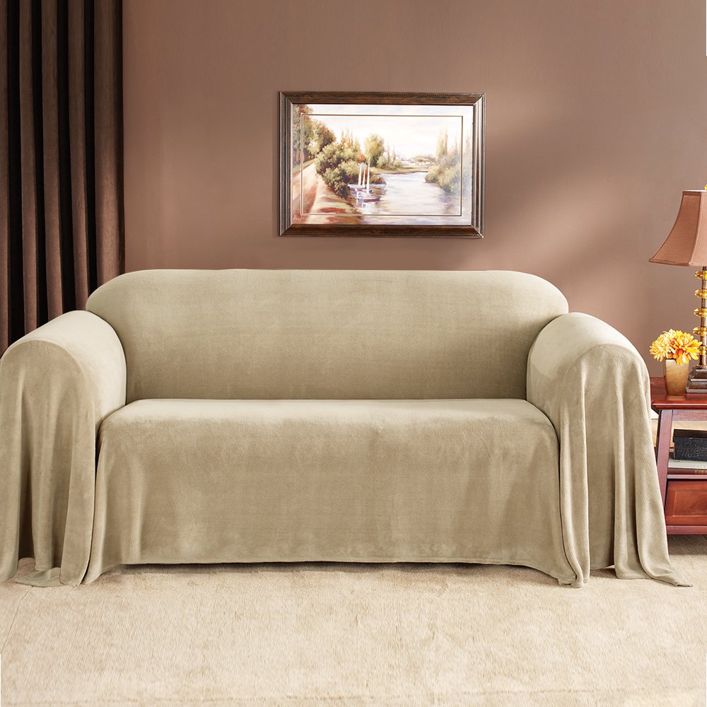 Buy Sure Fit Plush Throw Hemmed Throw Slipcover Wheat Sf37219