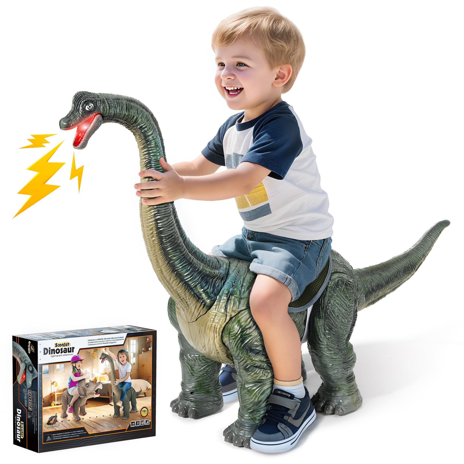Photo 1 of Dinosaur Ride On Toy Cars for Kids,Twinkoo Realistic Brachiosaurus Push Car with Three Sound Effects,Sound and Light Effects PP Wheels for Indoor/Outdoor Play,Best Gift for Kids(Brachiosaurus)