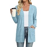 Womens Lightweight Cardigans Long Sleeve Sweaters Knit Open Front Casual Cardigan Sweater with Pockets