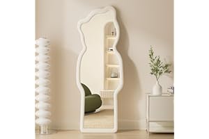 ZMYCZ Full Length Mirror, Floor Mirror with Stand, 63"x24" Wall Mirror Full Length, Freestanding Mirror Hanging or Leaning, Large Mirror with Flannel Frame, Body Mirror for Bedroom (Bear White)