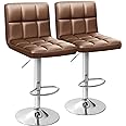 Homall Bar Stools Modern PU Leather Adjustable Swivel Barstools, Armless Hydraulic Kitchen Counter Bar Stool Extra Height Square Island Barstool with Back Set of 2 (Leather, Brown)