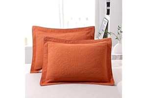 WINLIFE 100% Cotton Quilted Pillow Sham Floral Printed Pillow Cover (Standard, Burnt Orange)