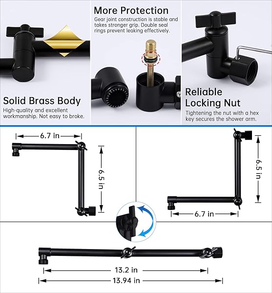 G-PROMISE ALL METAL 10 INCHES RAINFALL SHOWER HEAD WITH HANDHELD SPRAY COMBO, 3 SETTINGS DIVERTER, ADJUSTABLE EXTENSION ARM WITH LOCK JOINTS, 71 INCHES STAINLESS STEEL HOSE (MATTE BLACK)