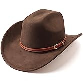 Western Cowboy Hats for Women Classic Felt Wide Brim Fedora Hat with Belt Buckle Retro Panama Hat Unisex Rolled up Cap