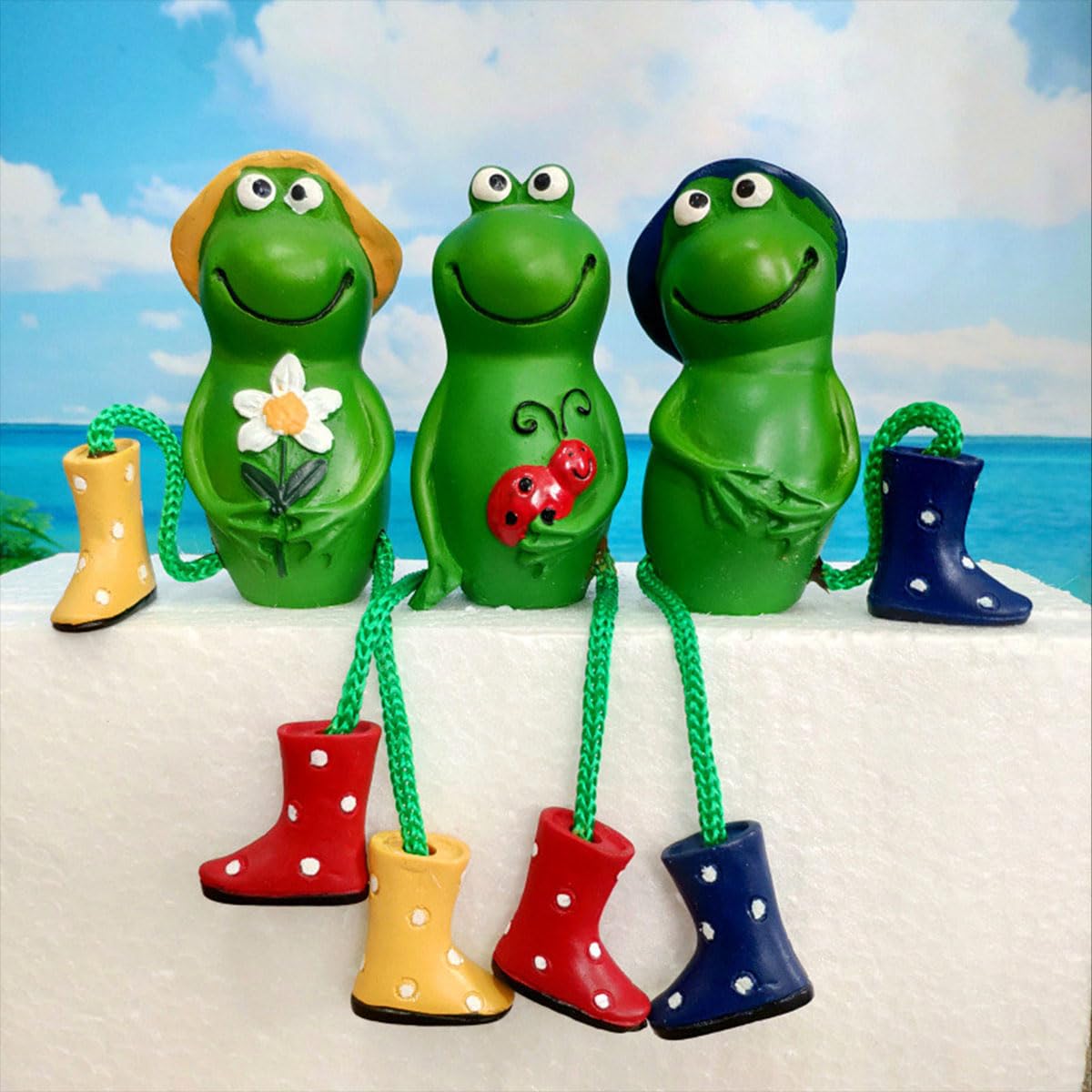 LWuuywa Frog Figures Garden Decoration, Pack of 3 Frogs Animals Garden Decoration Resin Statue Weatherproof for Garden Edge Stool Fence Stool Farm