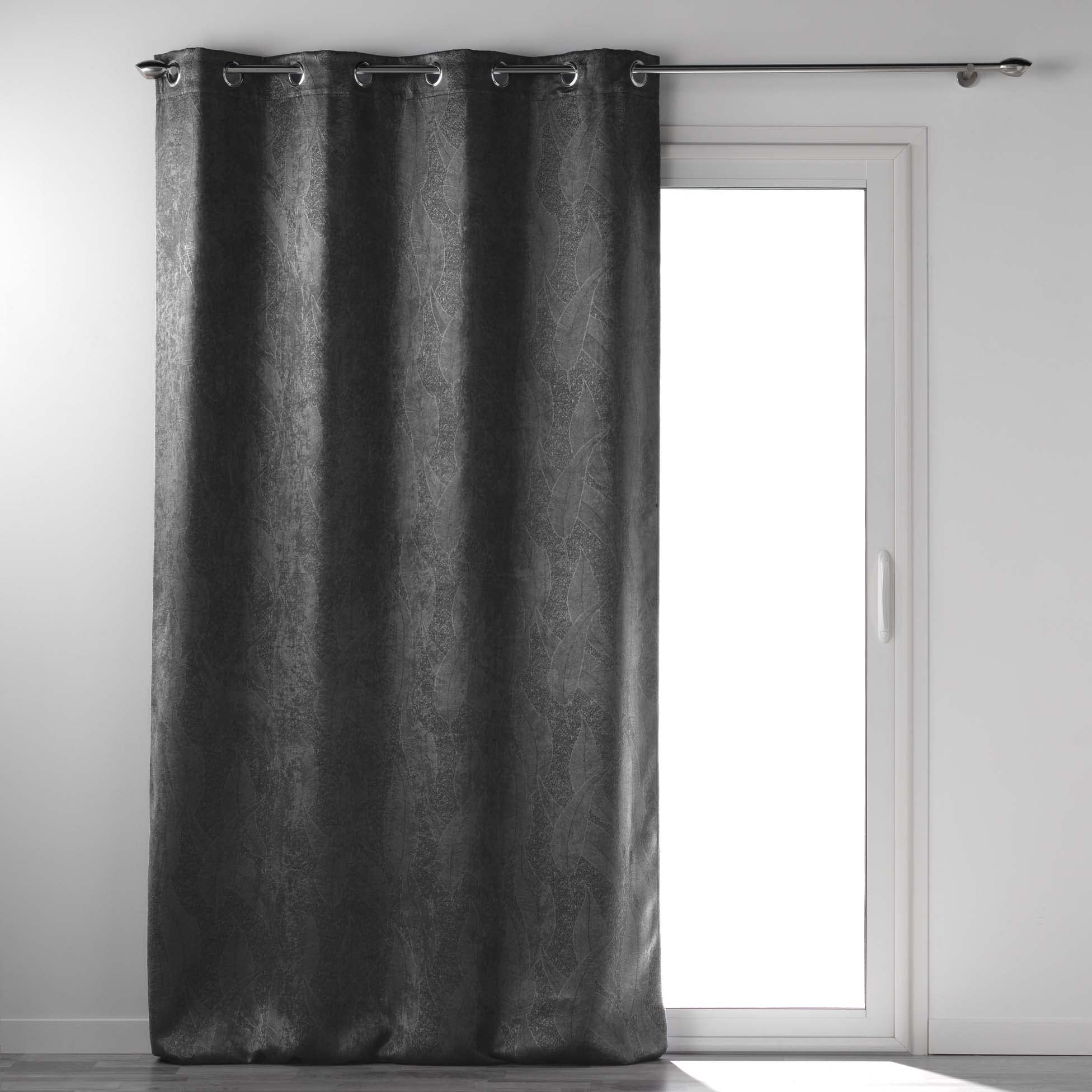 Douceur d'Intérieur, Eyelet Curtain 135 x 280 cm Anthracite Velour Melody