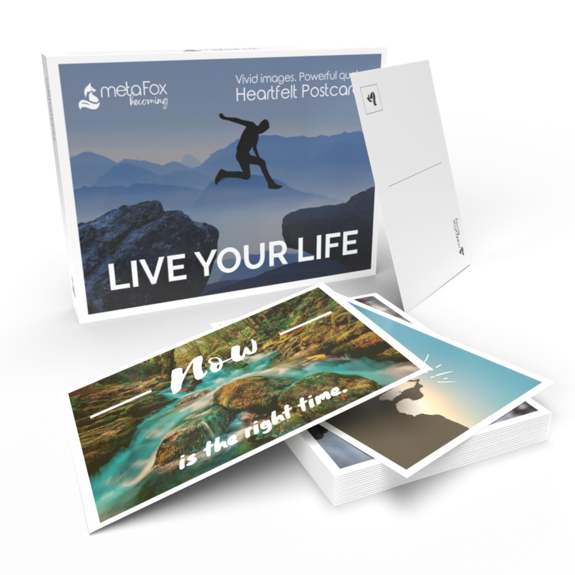 metaFox "Live Your Life Inspirational Quote Cards - 20 Motivational Postcards for Encouragement, Self-Reflection & Therapy | A6 Size, Colorful, Durable | Perfect for Journaling & Personal Growth