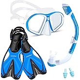 Supertrip Kids Snorkeling Set, Snorkeling Gear for Kids, Children Mask Fin Snorkel Set with Tempered Glass, Snorkel Mask Diving Goggles, Dry Top Snorkel, Adjustable Swim Fins for Boys Girls Age 6-14