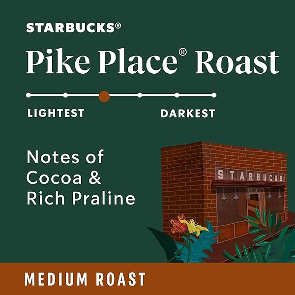 STARBUCKS K-CUP COFFEE PODS, MEDIUM ROAST HOT OR ICED COFFEE, PIKE PLACE ROAST, 10 KEURIG PODS ​