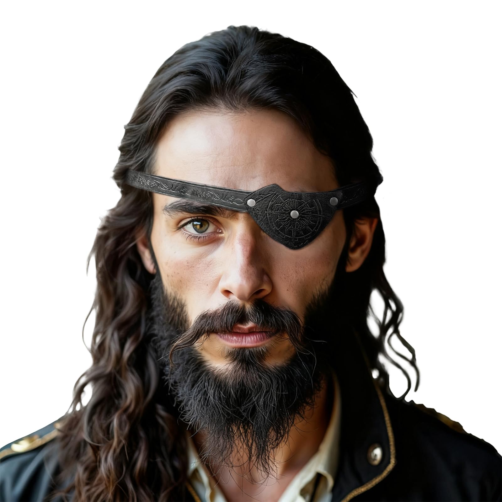 HiiFeuer Medieval Embossed Pirate Eye Patch, Vintage Faux Leather Eye Mask Viking Accessories, Renaissance Eye Cover Cosplay (Black B) โ image 1