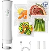 Compact Vacuum Sealer for Food, Handheld Saver Vacuum Sealer Machine with 30 Reusable Bags for Preservation & Fresh White